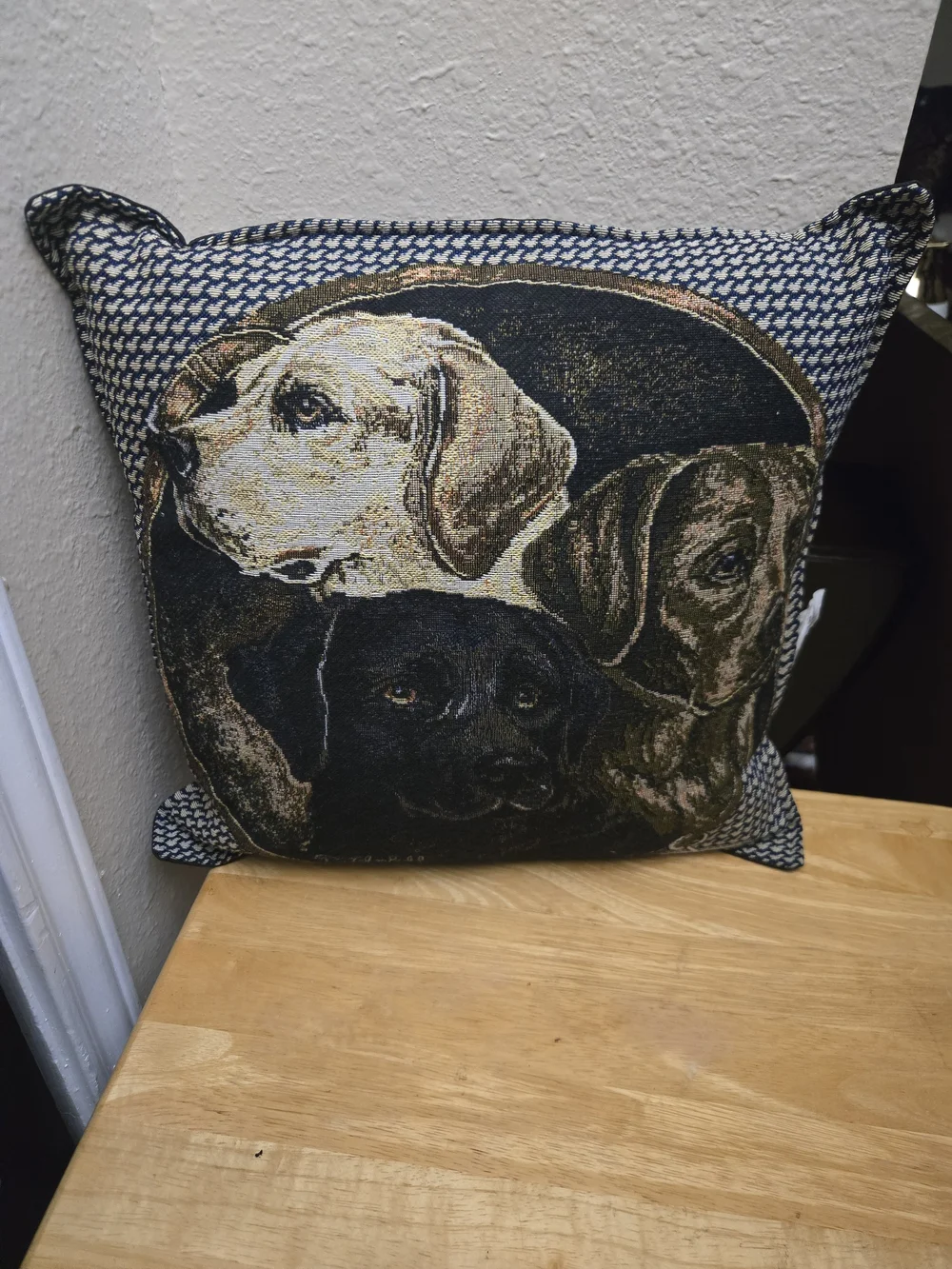 Dog Portrait Woven Throw Pillow in Neutral Tones